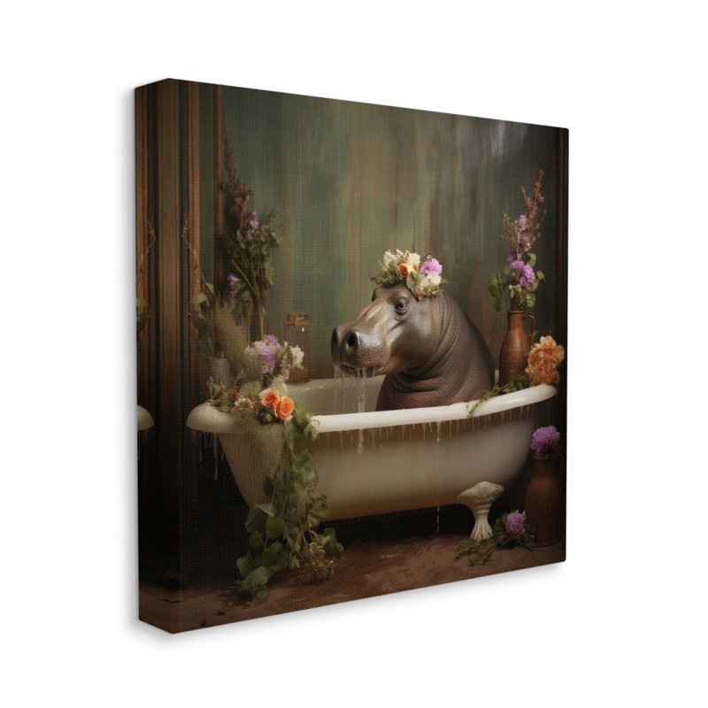 Baignoire hippopotame rétro sur toile, H 36 po x l 36 po x P 1,5 po