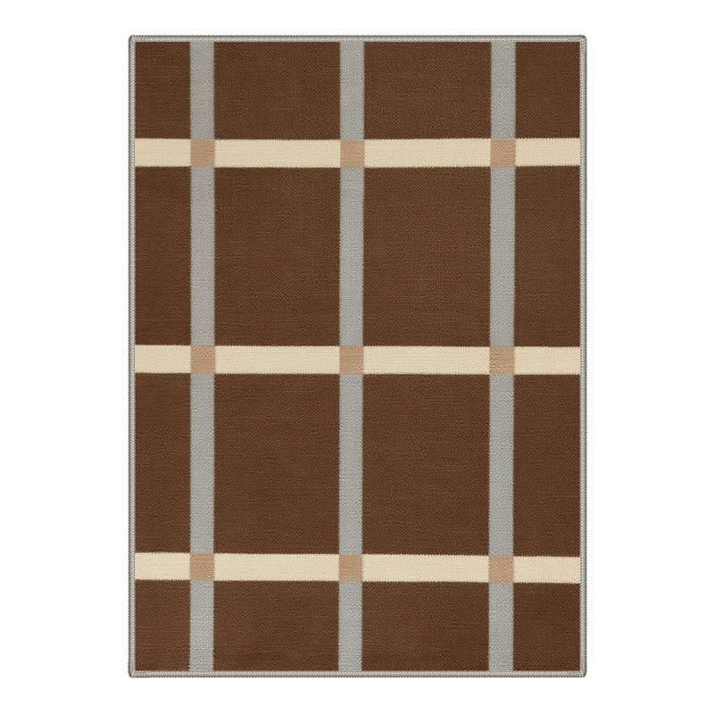 Liadan Novus Modern Plaid Machine Washable Beige / Brown Indoor Area Rug with Non-Slip Backing, Round 5'