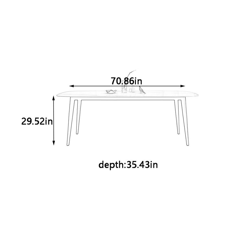 Carbon steel rock plate rectangular dining table, 29.52"H x 70.86"L x 35.43"W