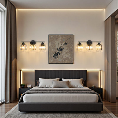 Miroir de salle de bain et de chambre à coucher moderne en cristal noir 3 lumières