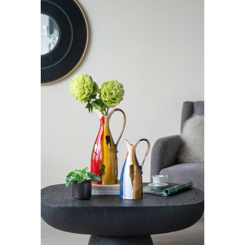 Vase en céramique avec une finition abstraite multicolore, Hauteur totale - 12,4 po