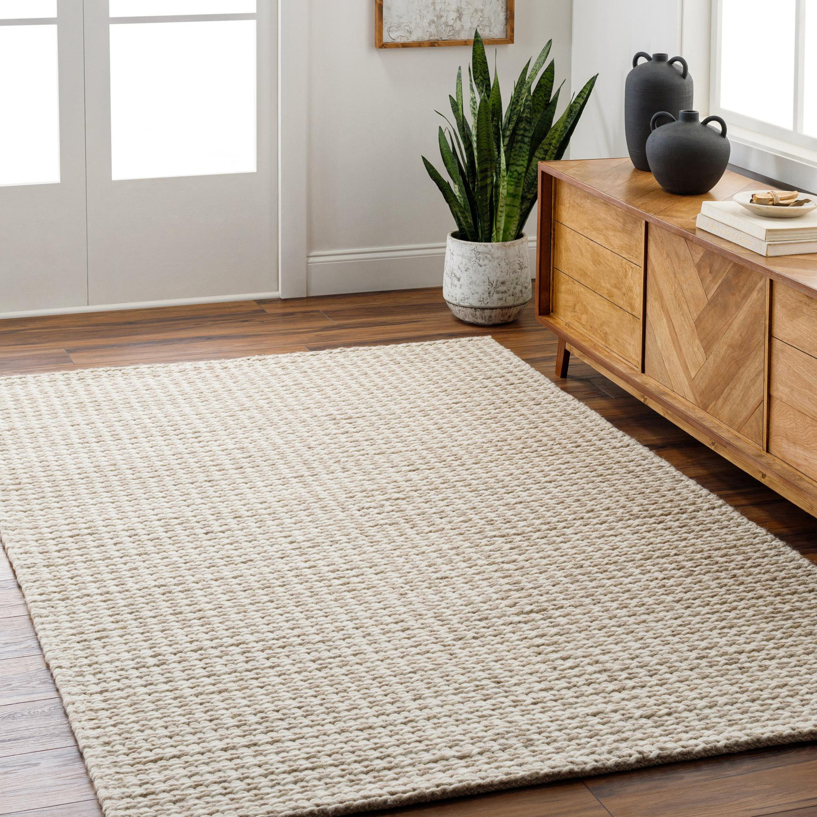 Auria Hand-Woven Chevron Silver Rug, Rectangle 6' x 9'