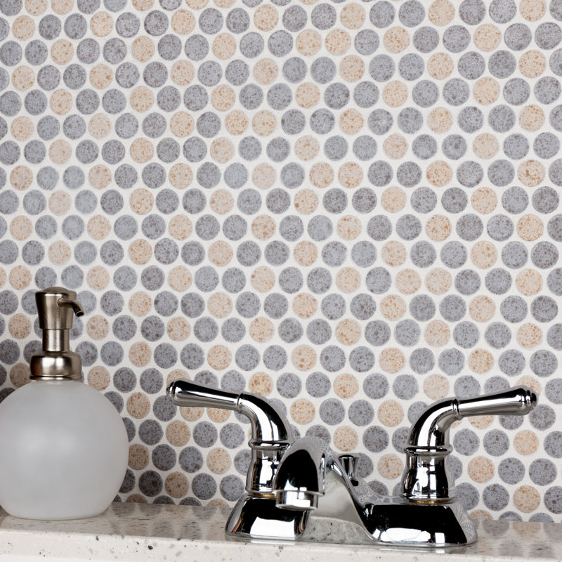 Hudson Penny Round Cookies/Cream 11-7/8" x 12-5/8" Porcelain Mosaic Tile