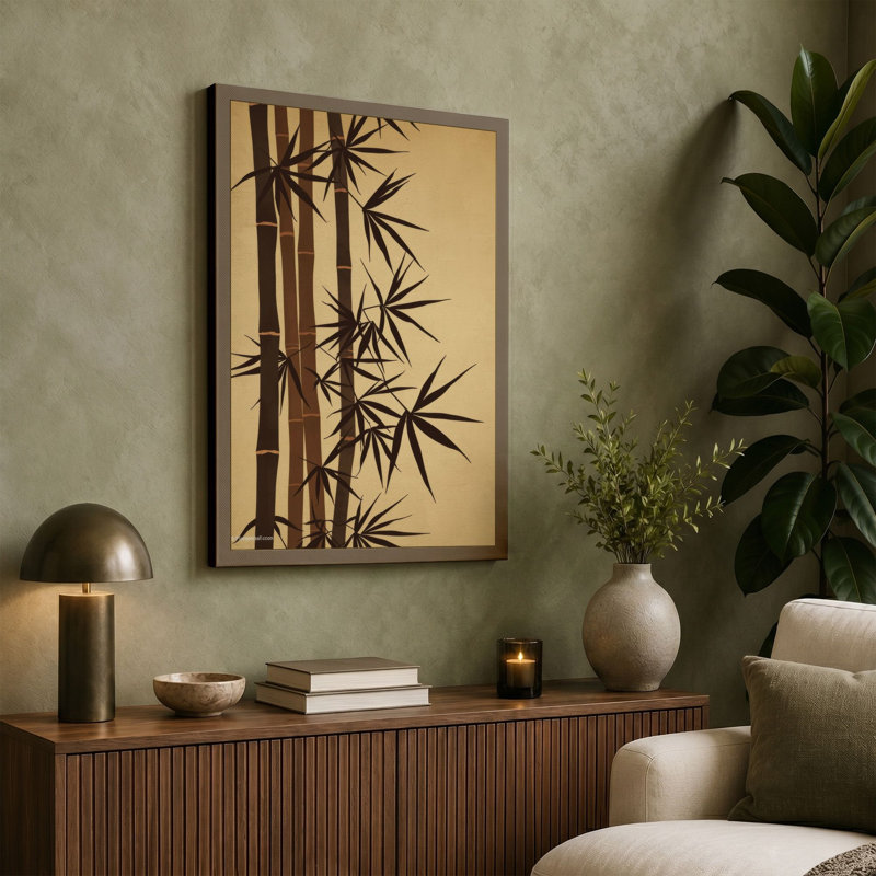 Bamboo in Ink Japandi - Wrapped Canvas, 30x20 - 76.2 x 50.8 cm, White Border