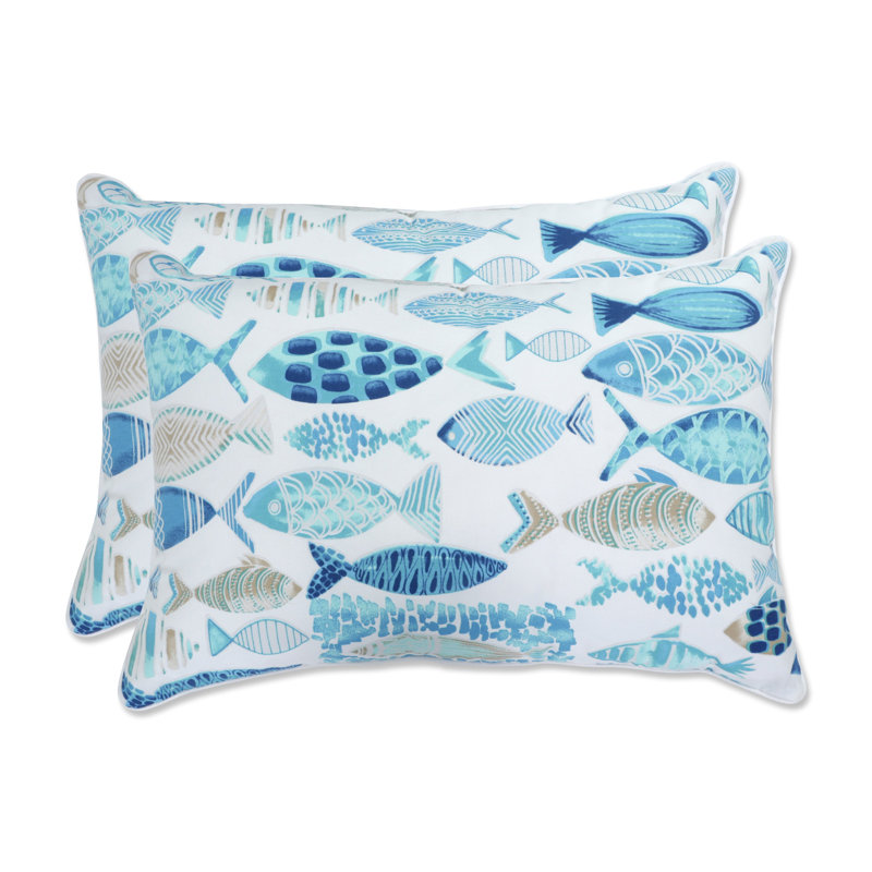 Hooked Seaside Blue Rectangular Outdoor Throw Pillow Set