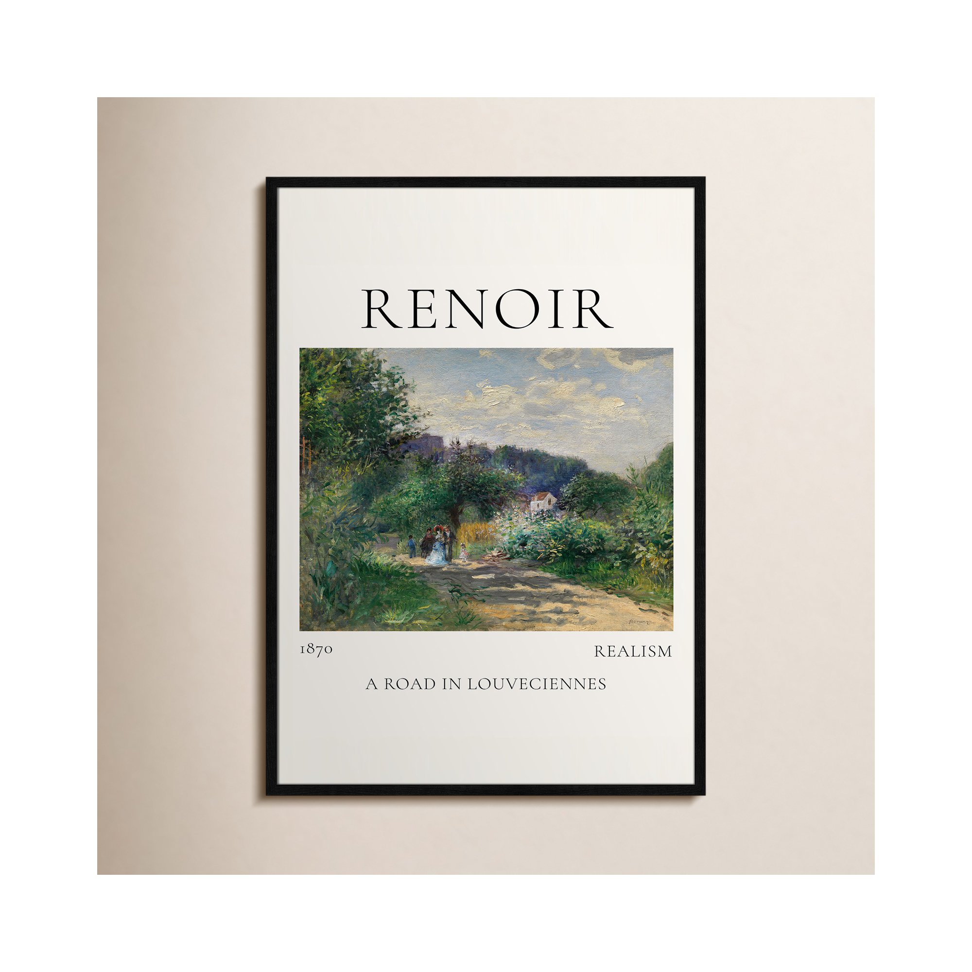 Old Masters Collection " A Road In Louveciennes " by Auguste Renoir, 35.5" H x 25.5" W x 0.75" D, Black Single Picture Frame