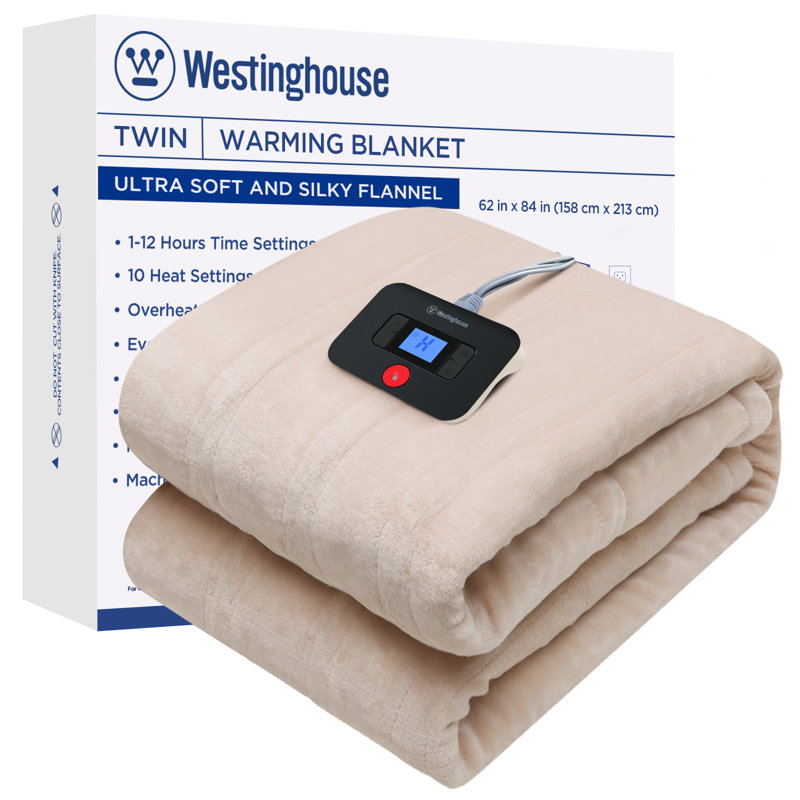 Westinghouse Flannel Heated Throw, Beige, 62" W x 84" L