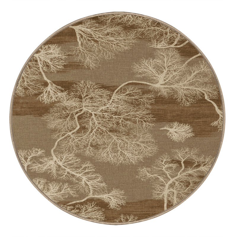 Tapis beige lavable à la machine, Rond 3 pi