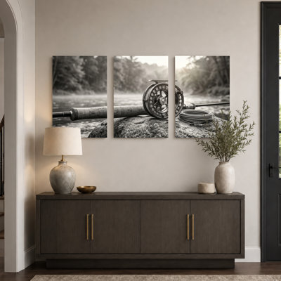 Fishing Rod Art Canvas Wrapped Wall Art Set Of 3 For Living Room Bedroom Home Decor