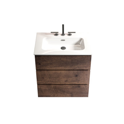 Meuble-lavabo moderne en noyer moderne avec rangement élargi et finition silencieuse