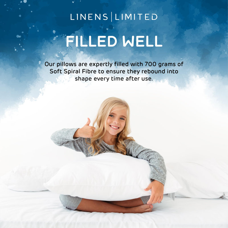 Linens Limited Soft Pillow, Made in the UK, Bedtime Bliss, Soft and Firm with Orthopedic Support, Non-Allergenic Hollowfibre, Machine Washable