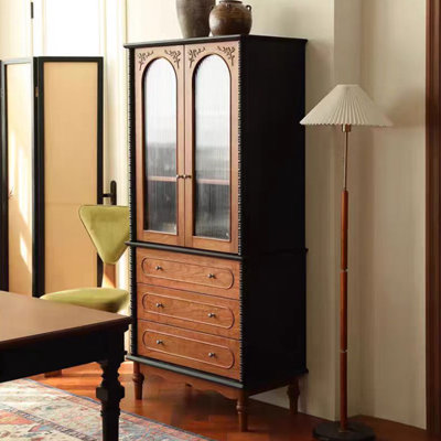 Retro Brown Solid Wood China Cabinet