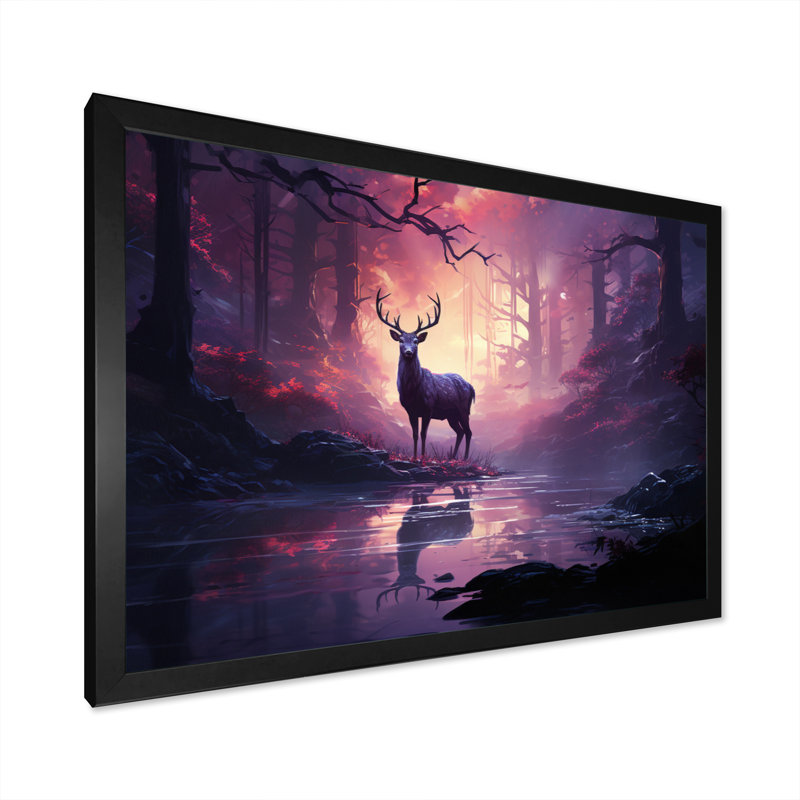 Deer Whispering Mist II - impression, H 16 po x l 32 po x P 1 po, Cadre photo noir