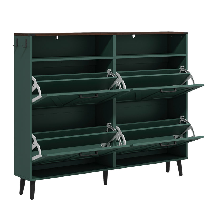Armoire de rangement à chaussures avec portes réglables, Vert, 4