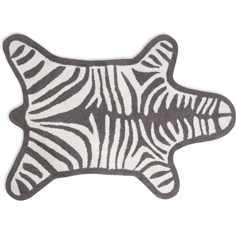 Gray Cotton Reversible Zebra High Pile Bath Mat