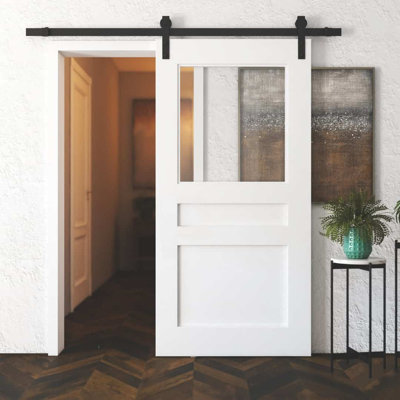 Porte de grange en bois et verre peint avec trousse de quincaillerie d'installation
