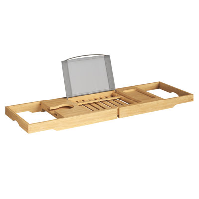 Plateau de baignoire en bambou Lavish Home - Serviteur de bain en bois avec support pour livre, téléphone ou tablette, porte-gobelet et côtés allongés pour accessoires de salle de bain