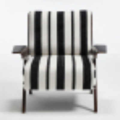 Black & White Stripe Fabric Armchair, 1-Piece, Widened Armrests, High-Density Foam, Solid Wood Frame
