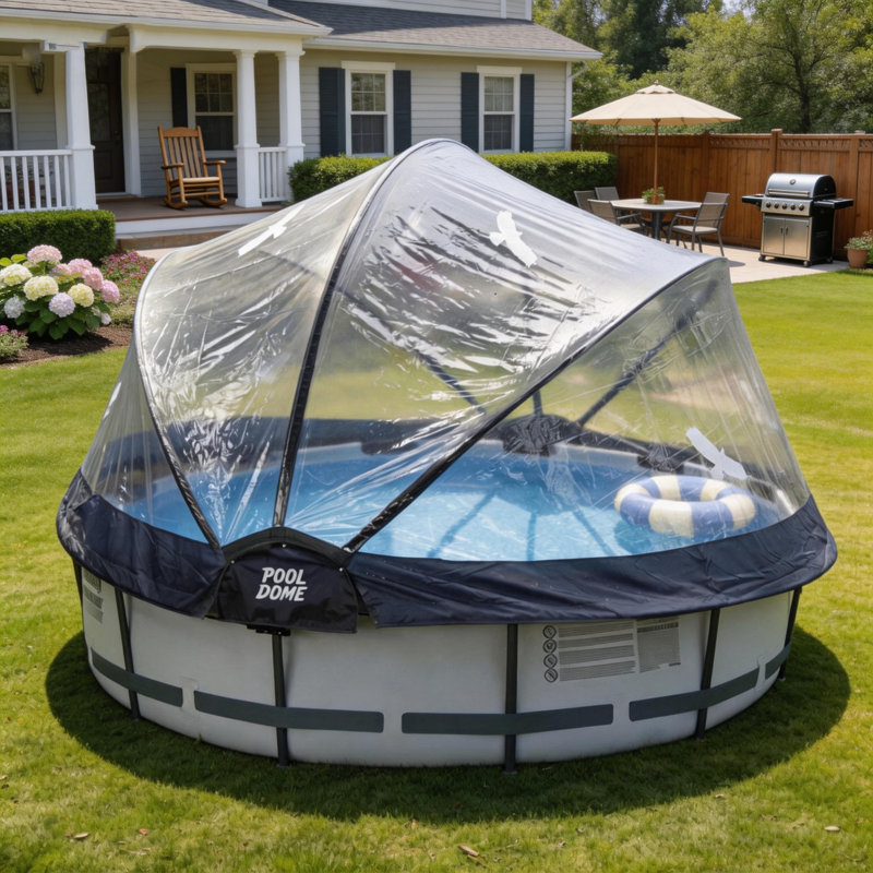 Enceinte ronde et polyvalente pour dôme de piscine toutes saisons, H 68 po x l 125 po x P 125 po