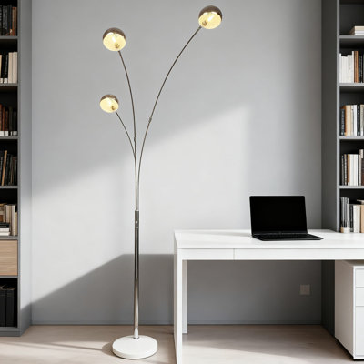 3-Light Modern Led Arc Floor Lamp, Dimmable Adjustable Standing Lamp With Flexible Rotating Arms And Heavy Marble Base For Living Room And Bedroom