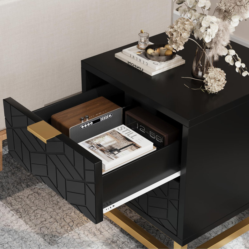 Commode 2 tiroirs, Noir, noir, noir, noir