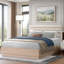 Structure de grand lit pour chambre à coucher côtière classique, tête de lit en tissu Boucle, bois d'une capacité de 800 livres avec rembourrage, pieds centraux massifs
