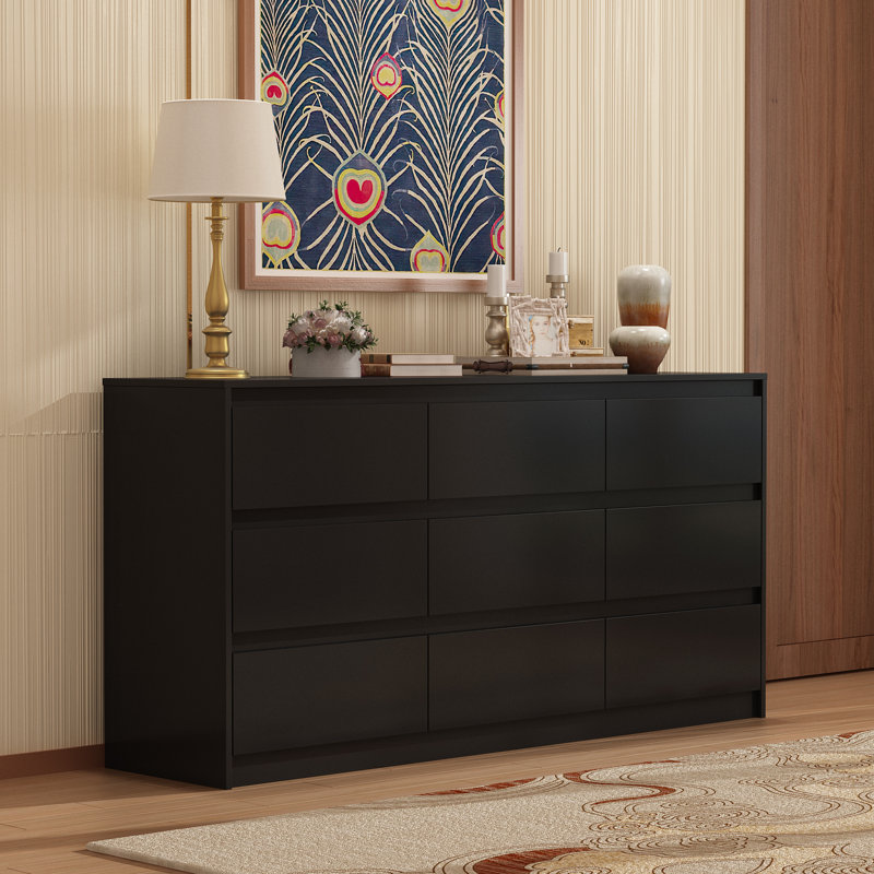 63'' W 9 - Drawer Dresser, Black