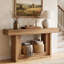 Console en bois massif de 63 pouces, table de ferme étroite avec cadre en U et tablette de rangement