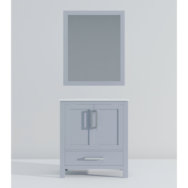 Gris foncé foncé 30 po W Meuble-lavabo avec comptoir en quartz blanc, 28 miroirs et grand espace de rangement avec rangement intérieur spacieux