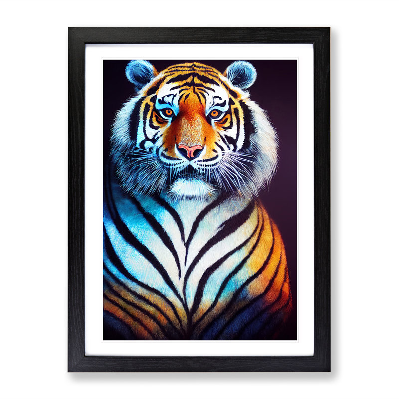 Striking Tiger No.1 - Single Picture Frame Print, 64cm H x 46cm W x 2cm D, Black Framed