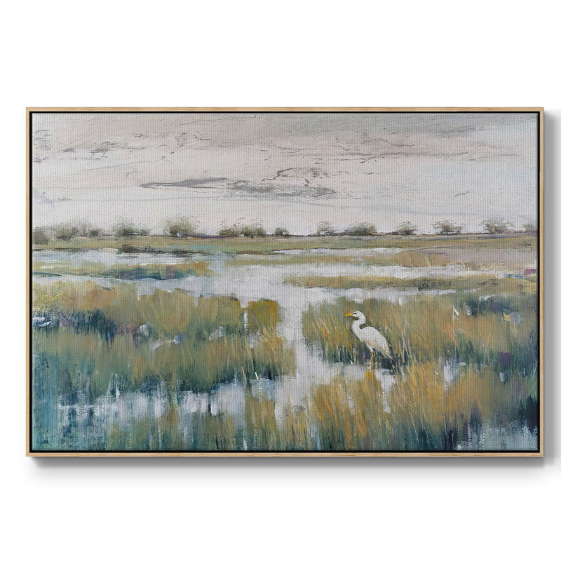 " Marshland View VI ", Natural Wood Framed, 25" H x 37" W x 2" D