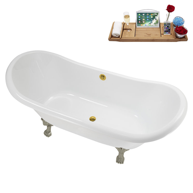 71" Streamline Clawfoot Tub,Tray,Drain and Clawfeet, Brushed Nickel, Polished Gold