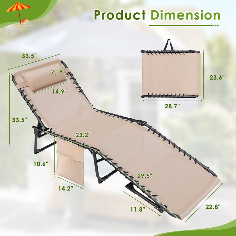 Serik 73.5" L Metal and Sling Folding Outdoor Chaise Lounge , Beige