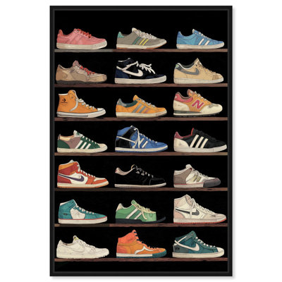 Sneaker Collection on Shelves Canvas Print Sneaker Wall Art by Art Remedy, Black Frame, 24 x 36
