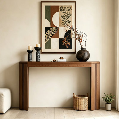 Mid‑Century Solid Pine Wood Console Table