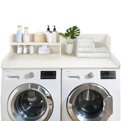 Kaboon 2-Tier Washer Dryer Countertop 58" W X 28" D X 12" H, Laundry Shelf Organizer, White