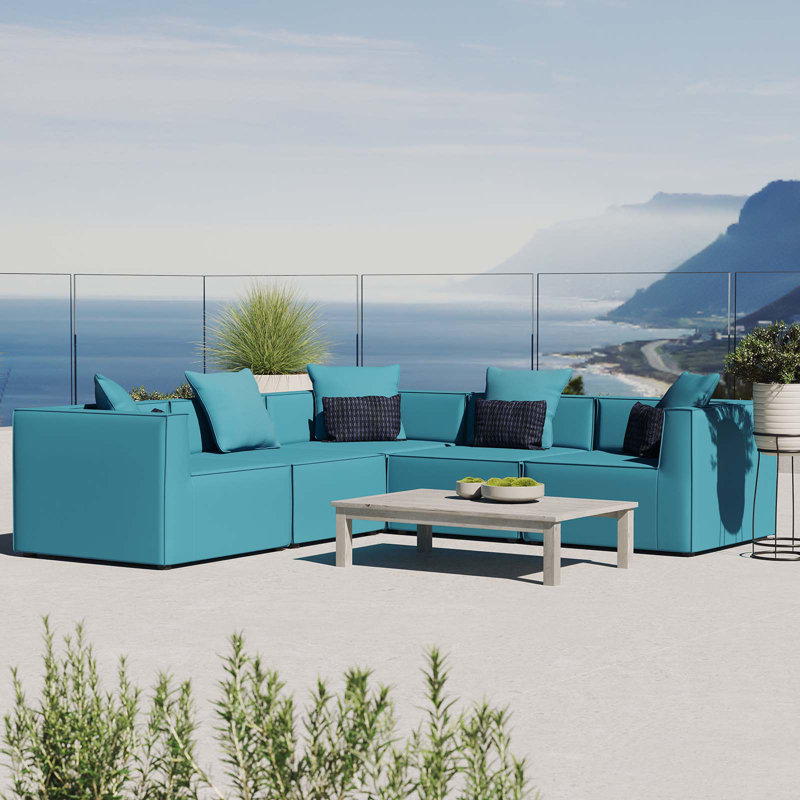 Modway Saybrook Outdoor Patio Upholstered 5-Piece Sectional Sofa, Turquoise
