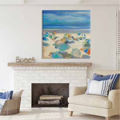 " Beach Umbrellas On Shore " by Liz Jardine Painting Print