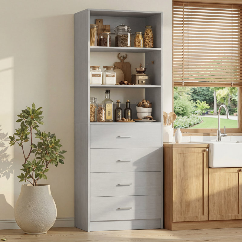 80" H Kitchen Pantry Cabinet With Drawers, Gray