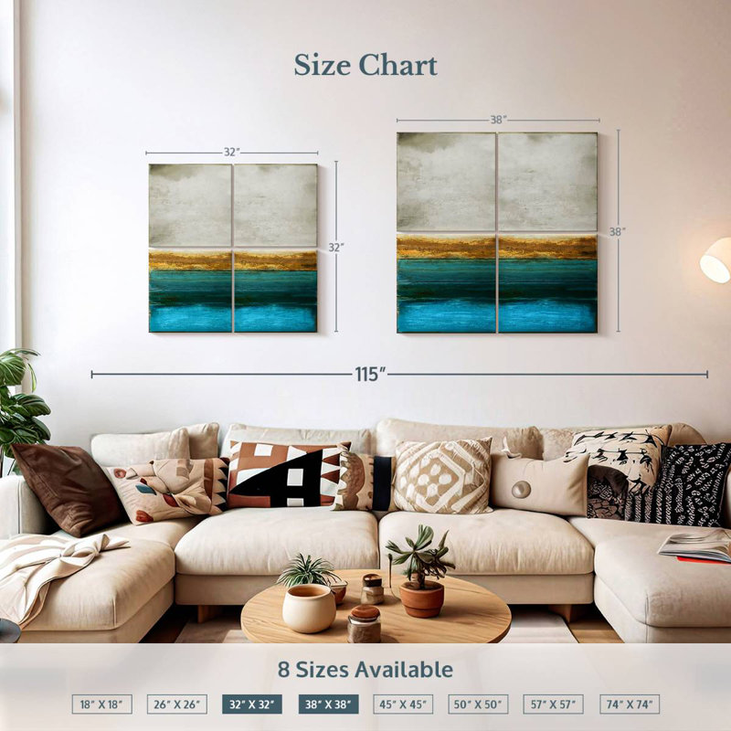 Or sur turquoise, H 32 po x l 32 po