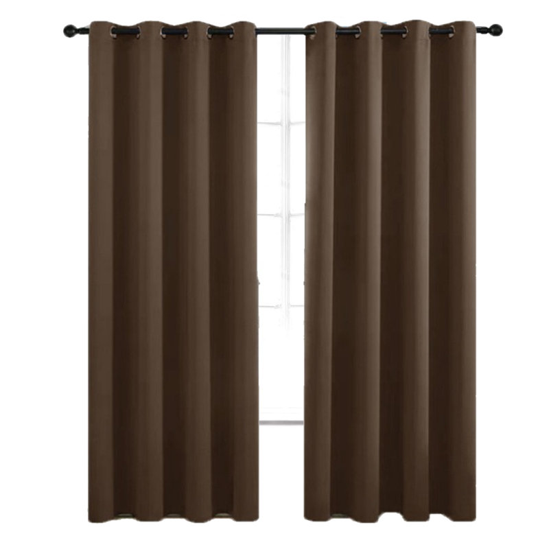 Dark Coffee Blackout Curtains For Bedroom Set Of 2 Curtain Panels - Thermal Insulated Room Darkening Curtains,