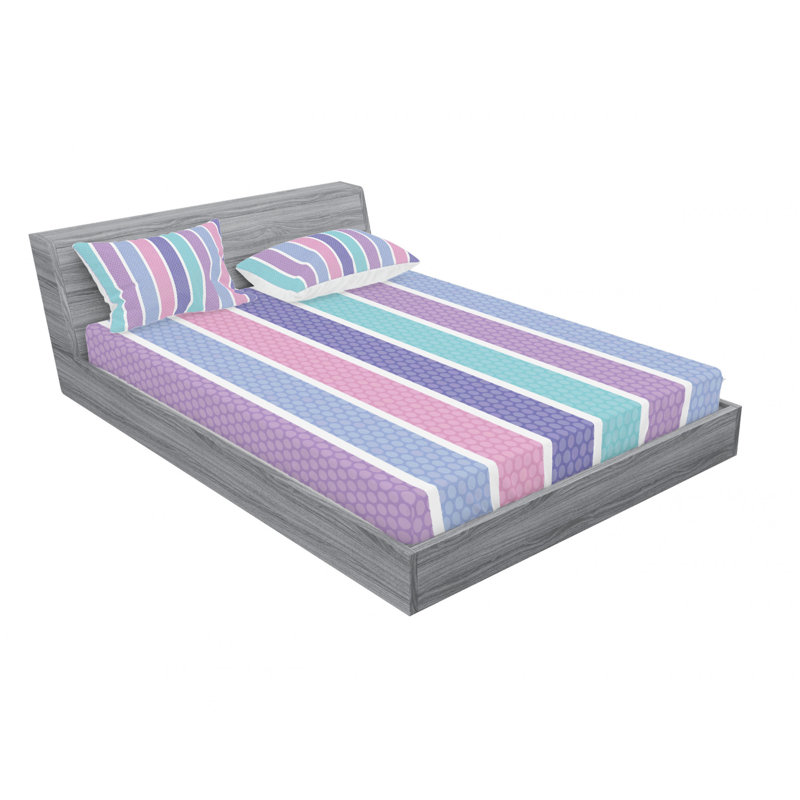 Microfiber Striped Sheet Set, Queen Sheet Set with Fitted Sheet, Purle/Pink/Turquoise Striped