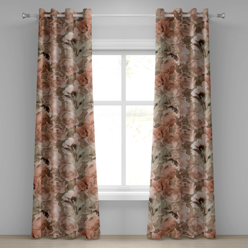 Red Barrel Studio® Cottagecore avec œillets motif floral rétro 50 po x 63 po rose rubis, L 50 po x L 84 po