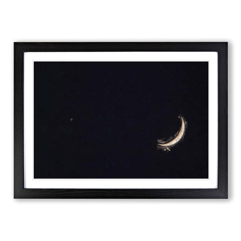 Crescent Moon & Planet Venus in Abstract - Picture Frame Graphic Art Print on MDF, Black Framed, 27cm H x 36cm W x 2cm D