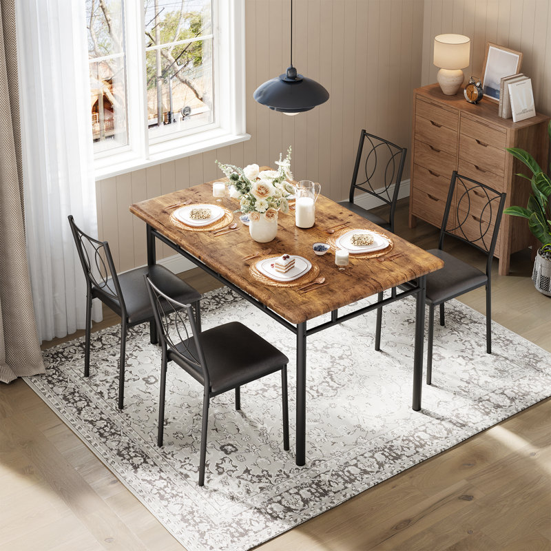 Ensemble de table de salle à manger 5 pièces pour 4 personnes, Brown / Black, Brun
