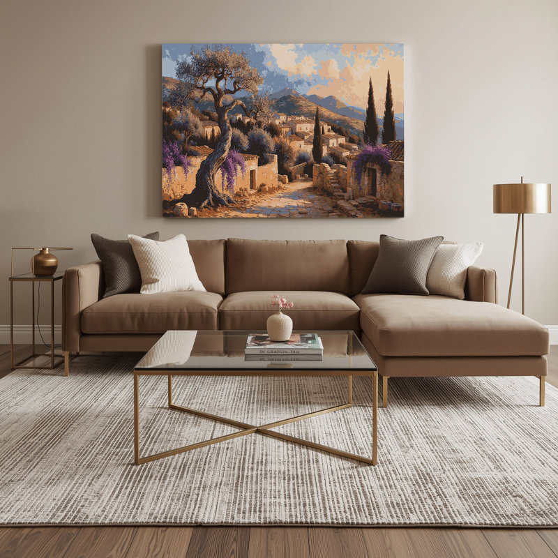 Art mural sur toile brun avec villes chypriotes, H 16 po x l 20 po