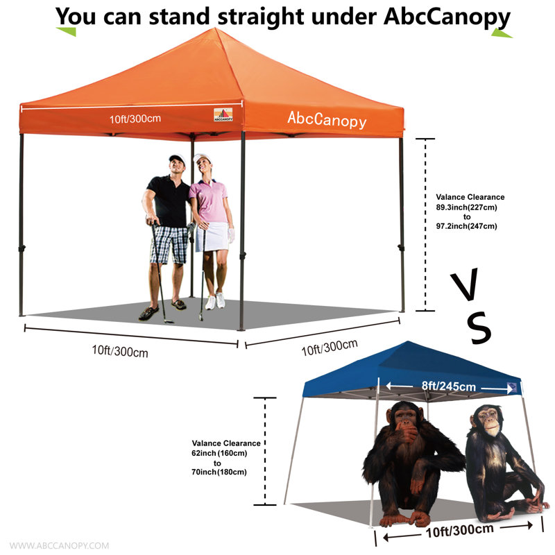 Abri instantané commercial 10 pi The Pop Up Canopies L 10 pi. D Auvent escamotable en métal, Orange