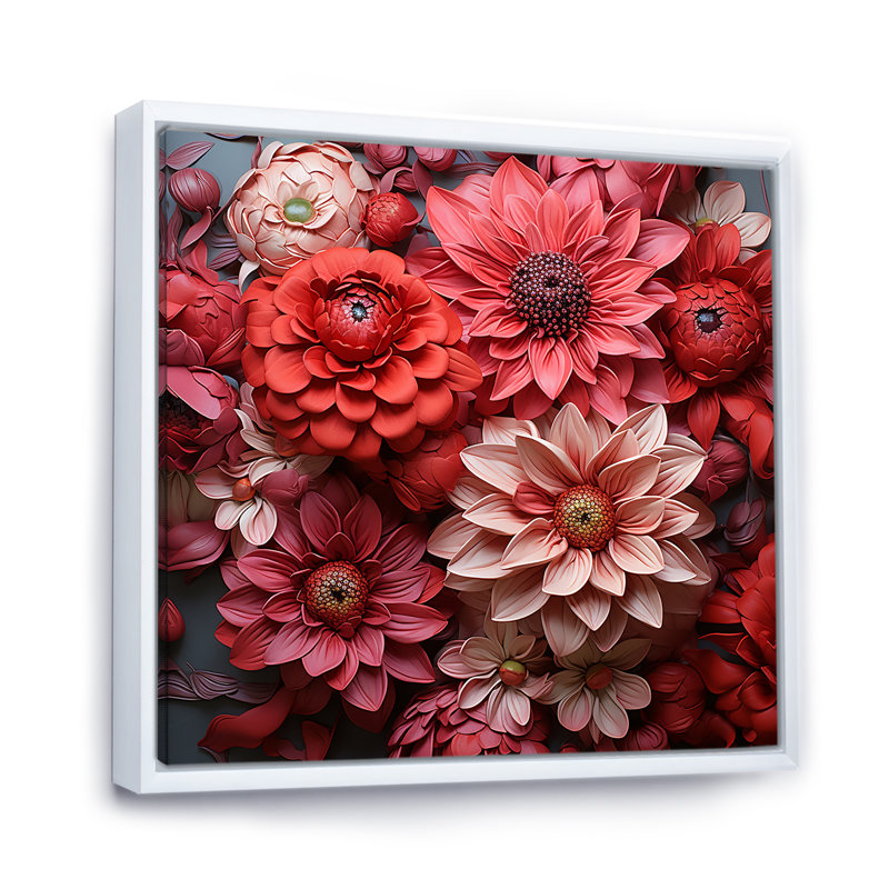 Zinnias rouges - fleurs symboliques, Cadre flottant blanc, H 36 po x l 36 po