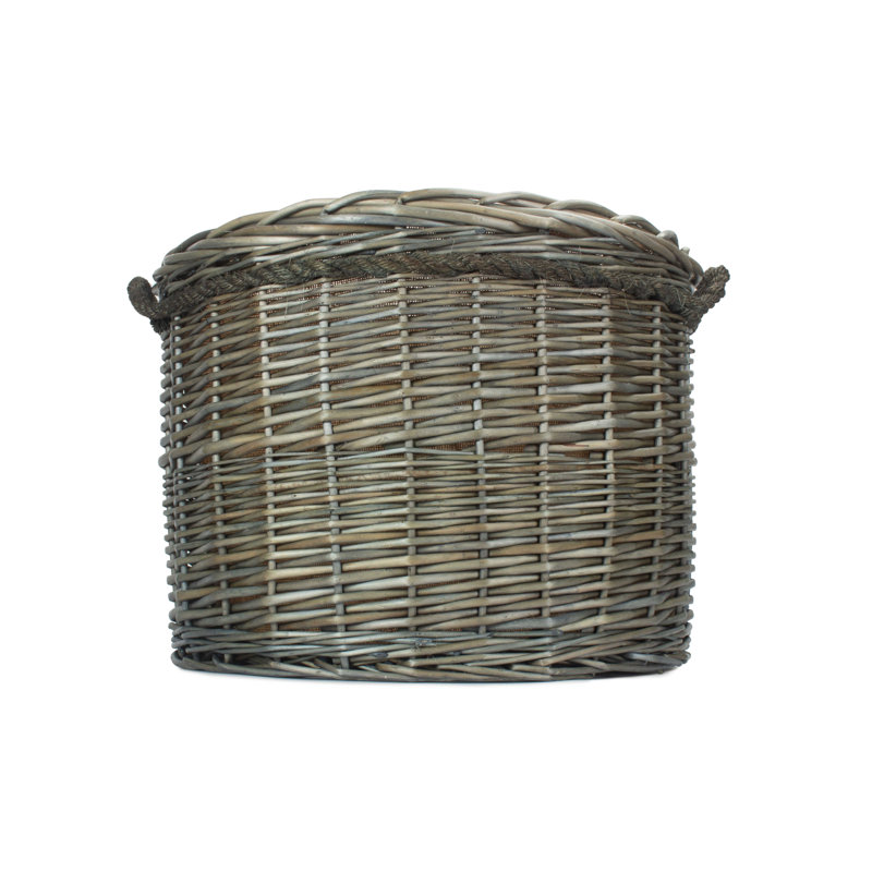 Wicker Storage Basket with Lining, 40cm H x 50cm W x 50cm D, Antique Wash
