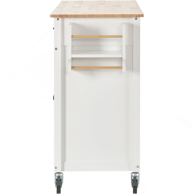 Kitchen Island Cart With Solid Wood Top And Locking Wheels,54.3 Inch Width,4 Door Cabinet And Two Drawers,Spice Rack, Towel Rack